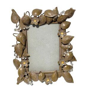 Party Lite 4" x 6" Picture Frame Rustic Golden Leaves Beaded Metalwork Vintage